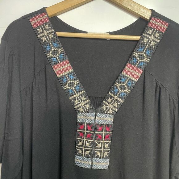 Pebble & Stone Black Embroidered Collar Shirt 3X - Picture 3 of 5